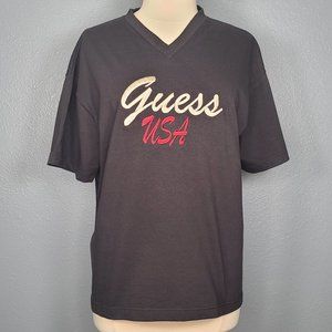 VTG Embroidered Guess Short Sleeve V-Neck T Shirt
